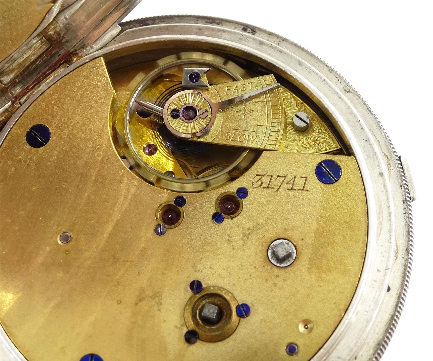 Victorian silver centre seconds key wound chronograph pocket watch No. 31741, white enamel dial with Roman numerals, outer seconds track numbered 25-300, case by Samuel Yeomans, Chester 1882