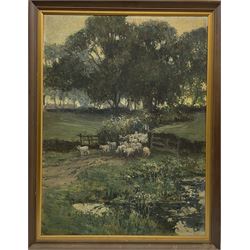 Stanley Royle (British 1888-1961): Herding Sheep through a Gateway, gouache signed and dated '12, 71cm x 53cm