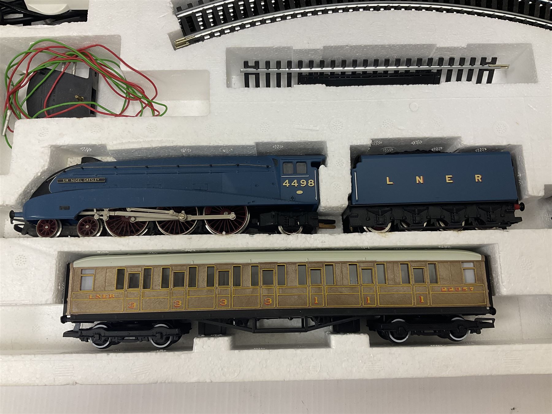 Hornby '00' gauge - The Blue Streak train set with Class A4 4-6-2 locomotive 'Sir Nigel Gresley' with tender, three teak effect coaches, track and controller; boxed