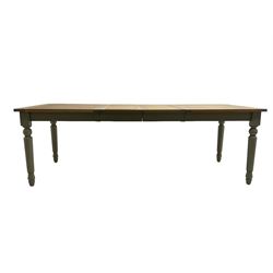 Neptune Furniture - 'Suffolk' oak dining table, pull-out extending top with two additional leaves, on turned supports, in grey paint and wax finish 