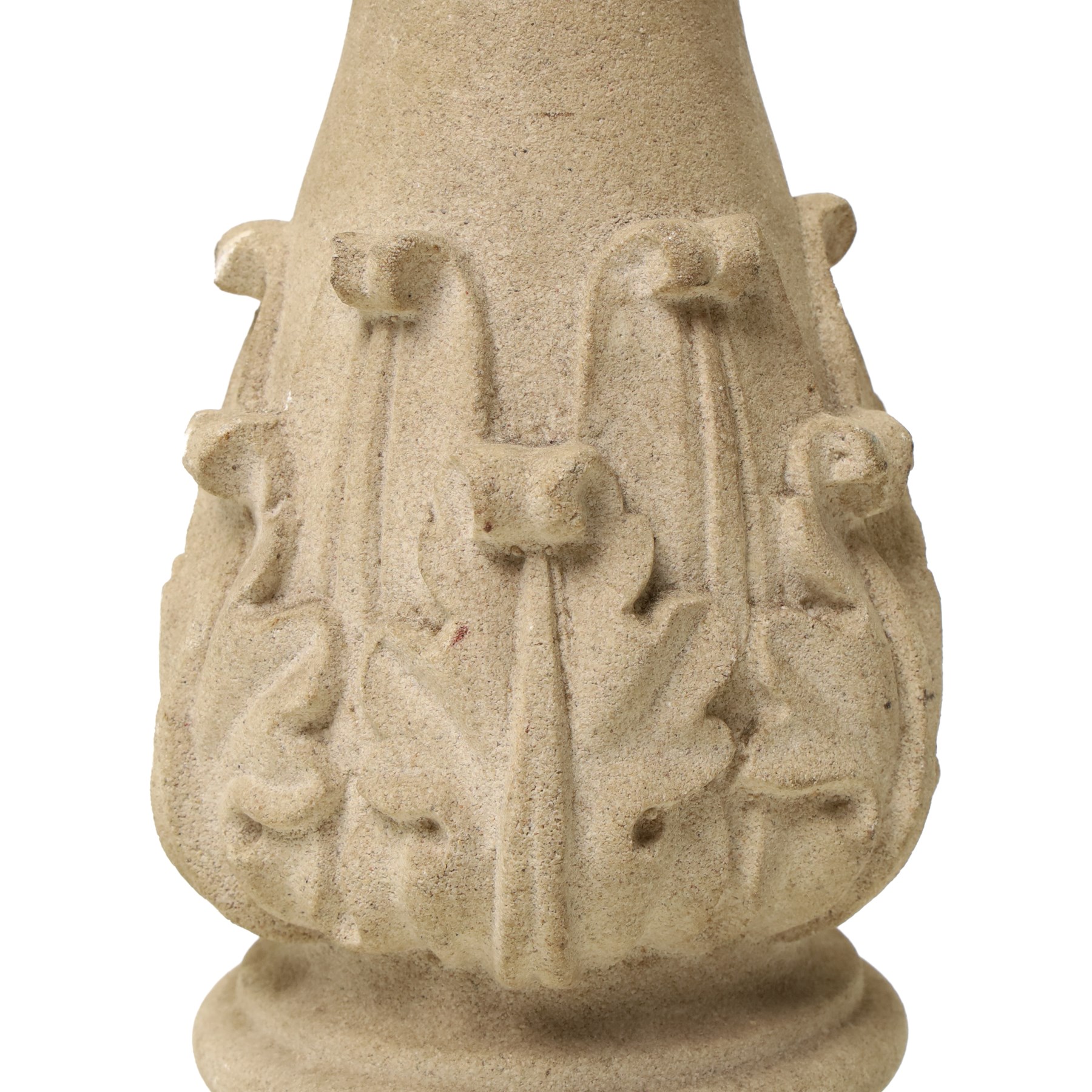 Carved stone finial lamp, including fittings, H46cm 