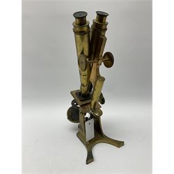 Victorian lacquered brass binocular microscope by R. & J. Beck with rack and pinion and fine focusing, stage fitted with direction adjusters above a plano/concave mirror, the main tube stamped 'R. & J. Beck 31 Cornhill London 5461' H39cm