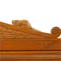 Beaverman - Yorkshire oak panelled double wardrobe, with carved pediment, panelled doors and sides, with internal top shelf above a single hanging rail, with carved beaver signature, by Colin Almack of Sutton near Thirsk