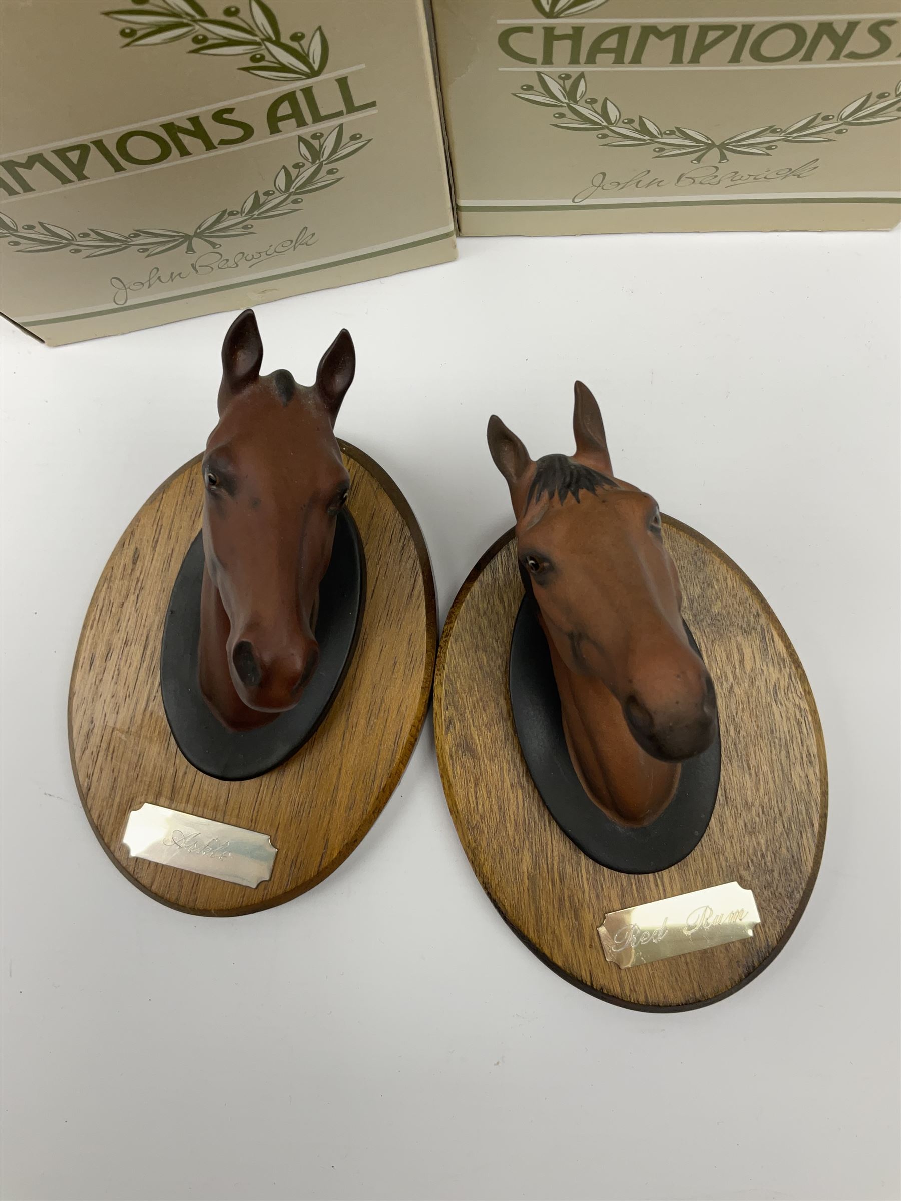 Two Beswick horse and 'Champions All' Wall Plaques, Arkle and Red Rum.