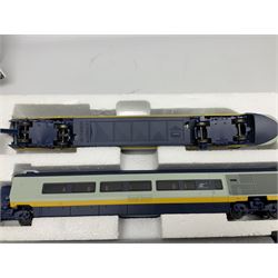 Hornby '00' gauge - Eurostar electric train set with Class 323 power driving unit with simulated pantograph, Class 323 dummy driving unit, two passenger saloons, track, train controller and transformer and TrakMat pack; boxed