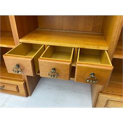 Art Nouveau design cherry wood kitchen wall unit, two leaded glazed doors with stained tulip decoration