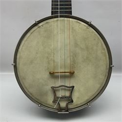 John Grey & Sons banjolele with unusual all over mottled blue and silver textured finish L57cm; in carrying case