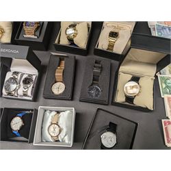 Collection of wristwatches including Accurist chronograph, Gamages automatic, six Krug-Baumen diamond, Minster, Halcyon Days, Seconda, Lorus etc