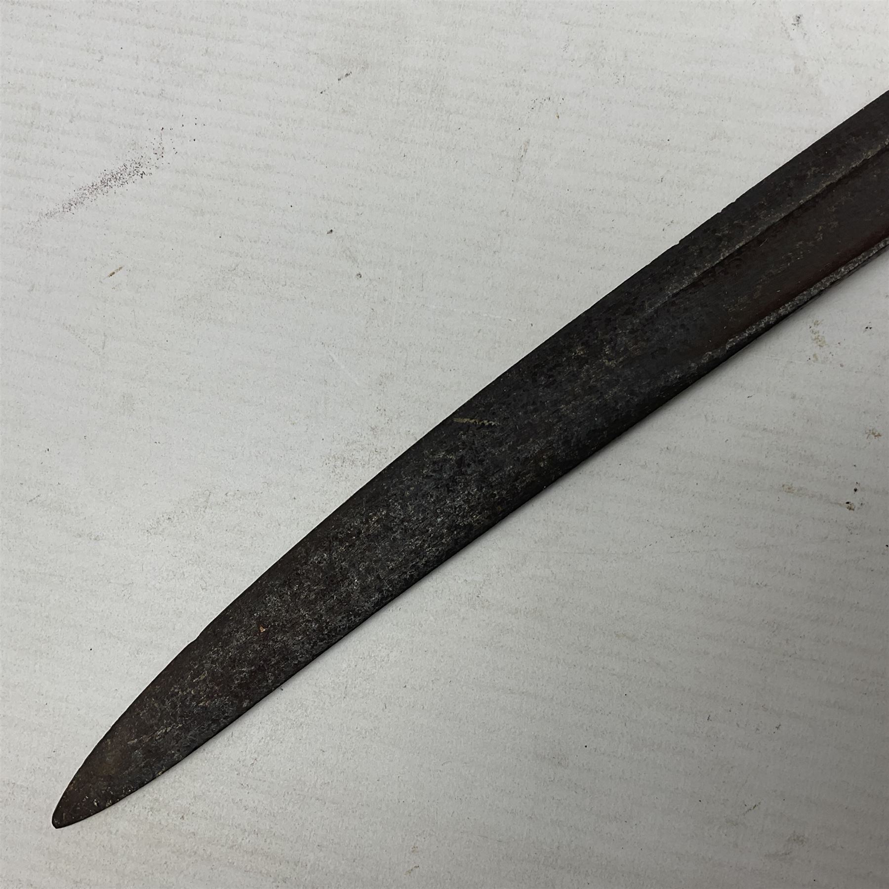 WWI Remington Pattern 1913 bayonet, the 43cm fullered blade with various marks to the ricasso including date code 11 16; in leather covered scabbard with various stamps including JWB 17 L58cm overall; and a French Model 1866 sabre bayonet (no scabbard)