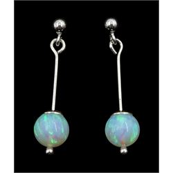 Pair of silver single stone opal pendant stud earrings, stamped 925 