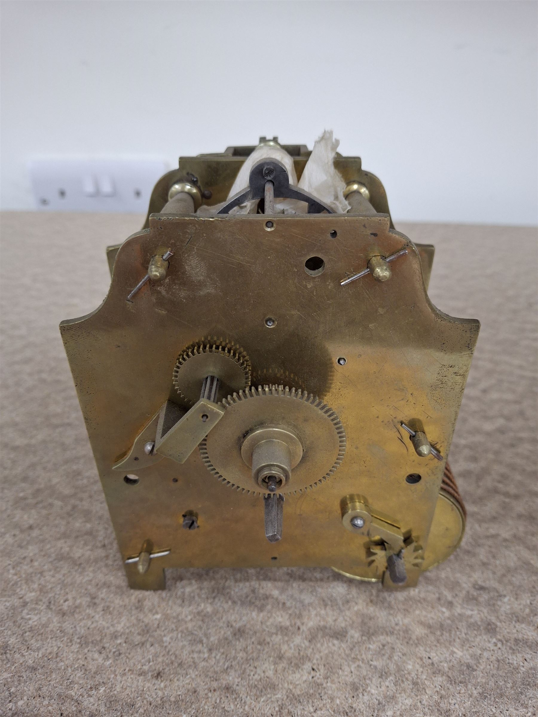 Two skeleton clock movements, tavern clock movement, and further clock movements, all for restoration 
