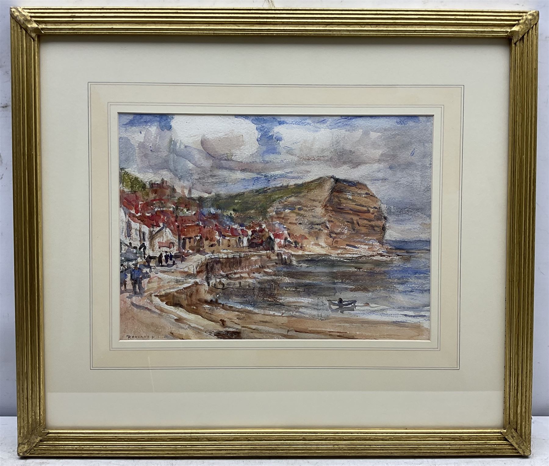 Rowland Henry Hill (Staithes Group 1873-1952): Cowbar Nab from Seaton Garth - Staithes, watercolour signed 24.5cm x 34cm 
Provenance: with T B & R Jordan Fine Art Specialists, Stockton on Tees; with Walker Galleries, Harrogate, label verso