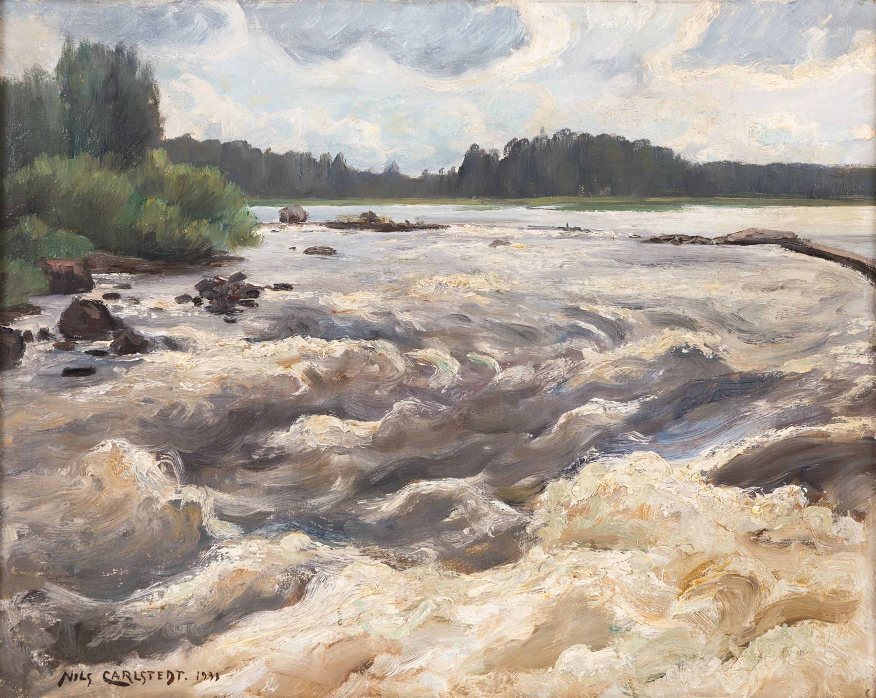 Nils Carlstedt (Swedish 1898-1980): Dalalven River - Sweden, oil on canvas signed and dated 1931, 33cm x 42cm 