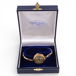 Early 20th century 9ct rose gold manual wind wristwatch, on expanding 9ct rose gold bracelet