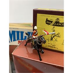 Britains - four Trooping the Colour sets 40109, 40110, 40112 & 40113; The Duke of Wellington with 95th Rifleman No.41160; and 8819 Lancer figure from the 16th Queens Lancers; all mint and boxed; together with a quantity of unboxed figures etc; and collection of books and magazines on model soldiers