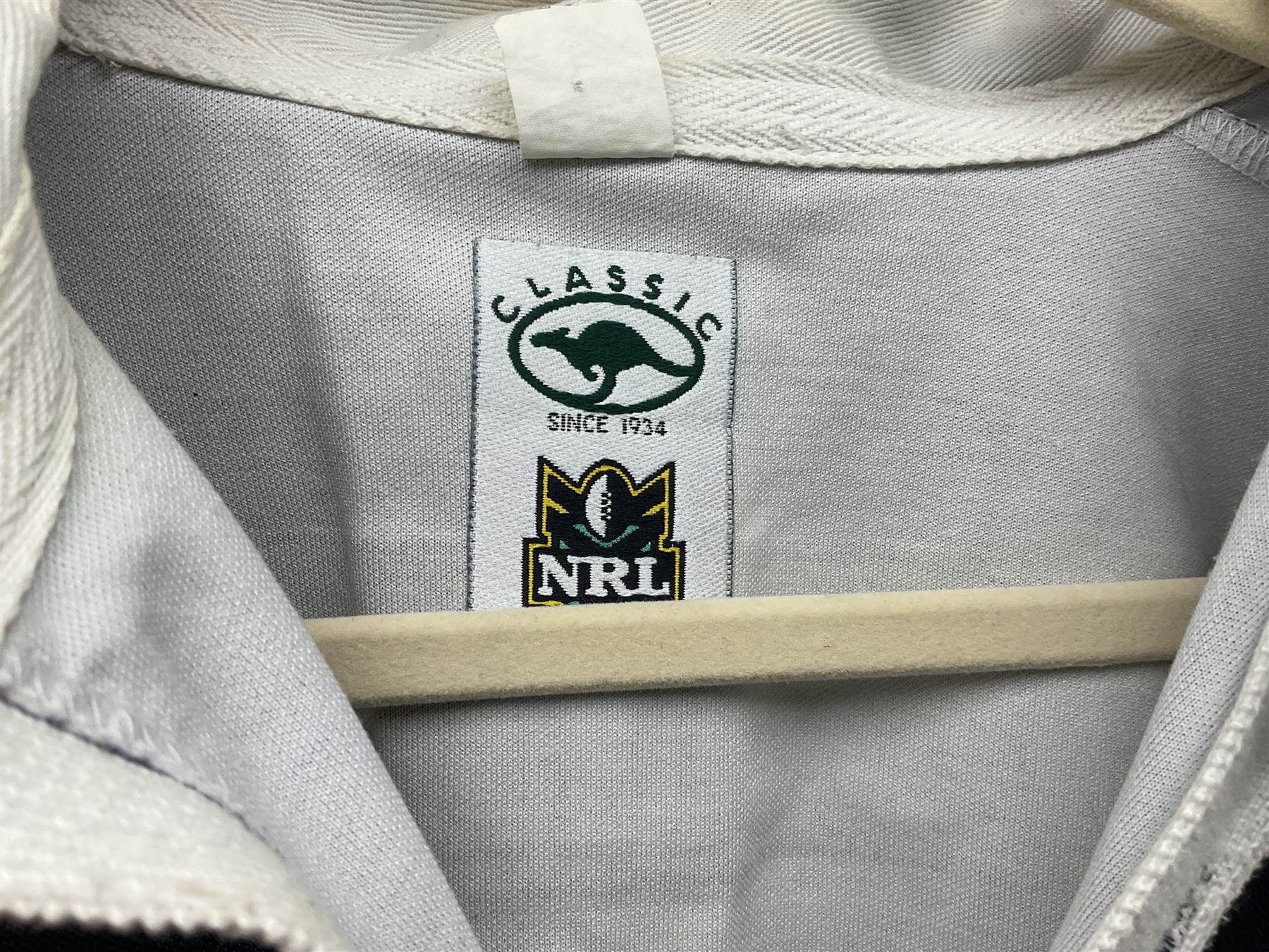 Three Australian Rugby League shirts, to include NRL West Tigers shirt, NSW RL North Sydney Bears shirt and an Australian International rugby shirt, with applied W.Simpson name to front