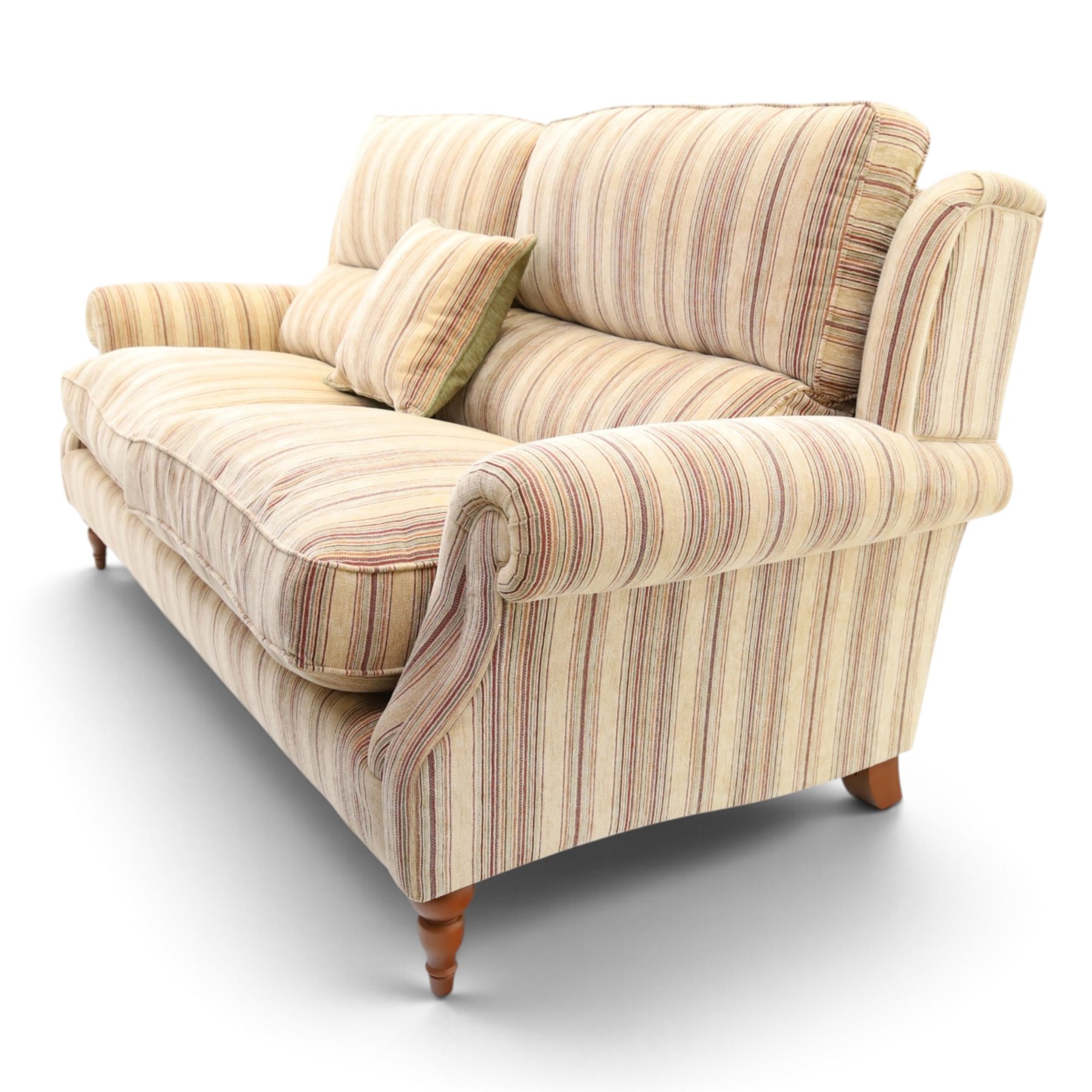 Parker Knoll - contemporary 'Henley' lounge suite comprising grande two seat sofa and wingback armchair, traditional wing shape over rolled arms and turned feet, upholstered in striped fabric