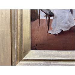 Albert Ludovici Jnr. (British 1852-1932): The Piano Recital, oil on panel signed 24cm x 16cm