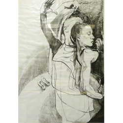 Angela Summers (British Contemporary): 'Red Shoes II', graphite and charcoal, signed and dated '96, 150cm x 104cm