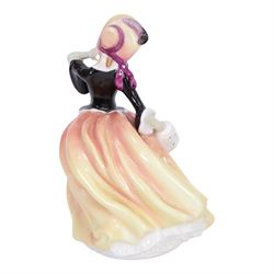 Six Royal Doulton figures, comprising Victorian Lady HN728, Top of the Hill in two colourways, HN1833 HN1849 and Autumn Breeze in three colourways HN1913, HN2131 and HN3736