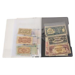 Great British and World stamps and banknotes, including a small number of Queen Victoria and King Edward VII, Queen Elizabeth II pre-decimal and decimal issues, first day covers, air mail covers, fourteen world banknotes, etc