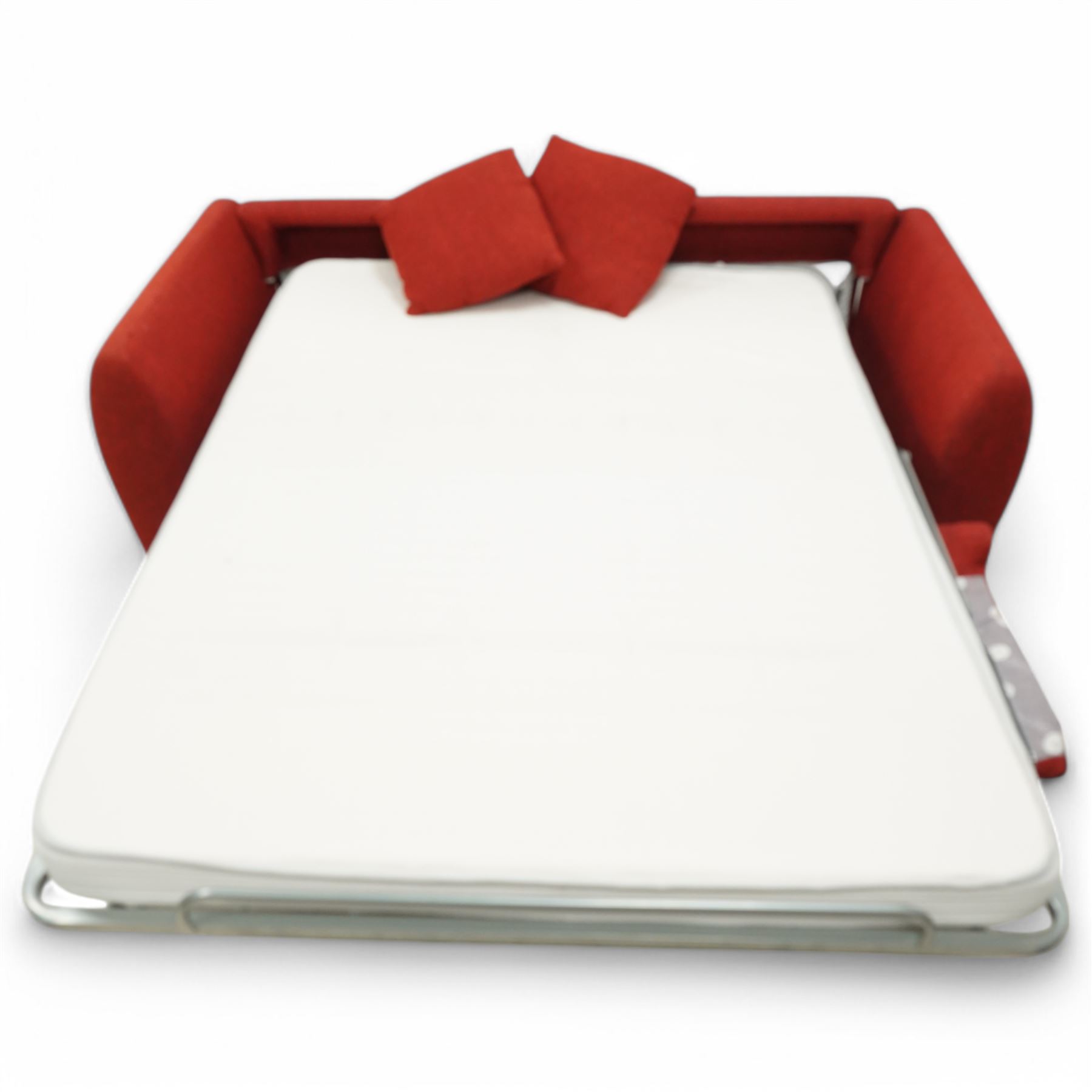 Dienne - Sofabed upholsted in red fabric, with two matching cushions