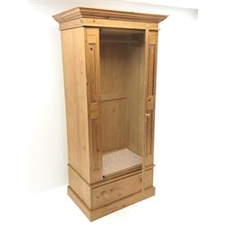 Traditional Pine Single wardrobe, projecting cornice, single drawer, platform base