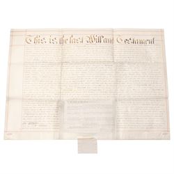 York interest - collection of 18th/19th century vellum indentures, wills and probate documents relating to the City of York and York families, including colonial and missionary interest with Reverend James Beale, formerly of York and late of Sierra Leone, clerk, probate 1857, John Allanson Bulmer, formerly of Ceylon and late of York, and Charles William Marshall of Bengal, India, manager of the Bengal Silk Company, together with other York legal and family papers, many retaining original seals and stamps, in one box