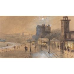 Joseph Eaman (British 1853-1907): Trams on the Foreshore Scarborough by Autumn Twilight, w...