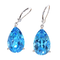  Pair of 18ct white gold pear shape topaz and diamond pendant ear-rings stamped 750  