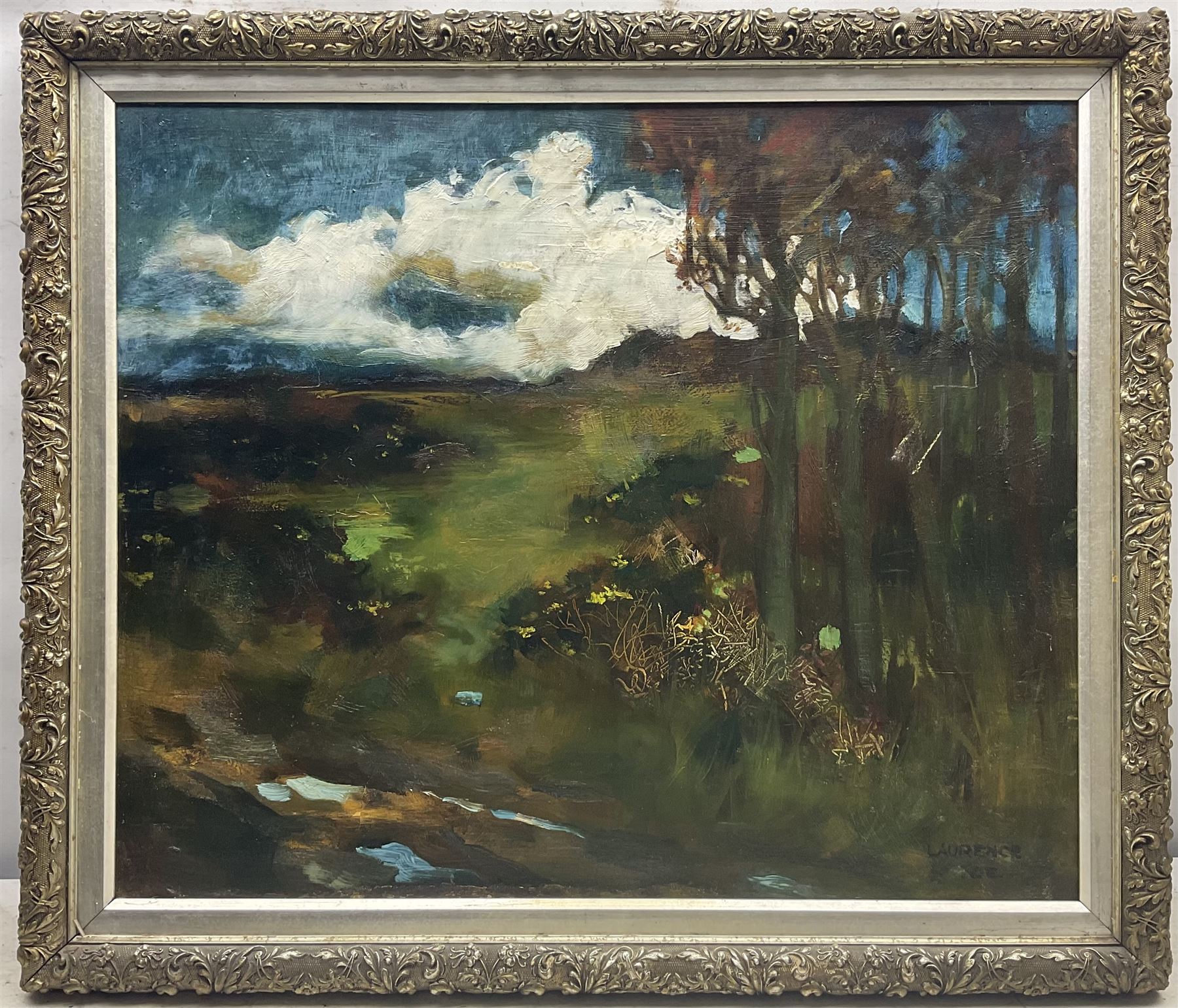 Laurence Koe (British 1863-1913): Autumnal River Landscape, oil on canvas signed 50cm x 60cm