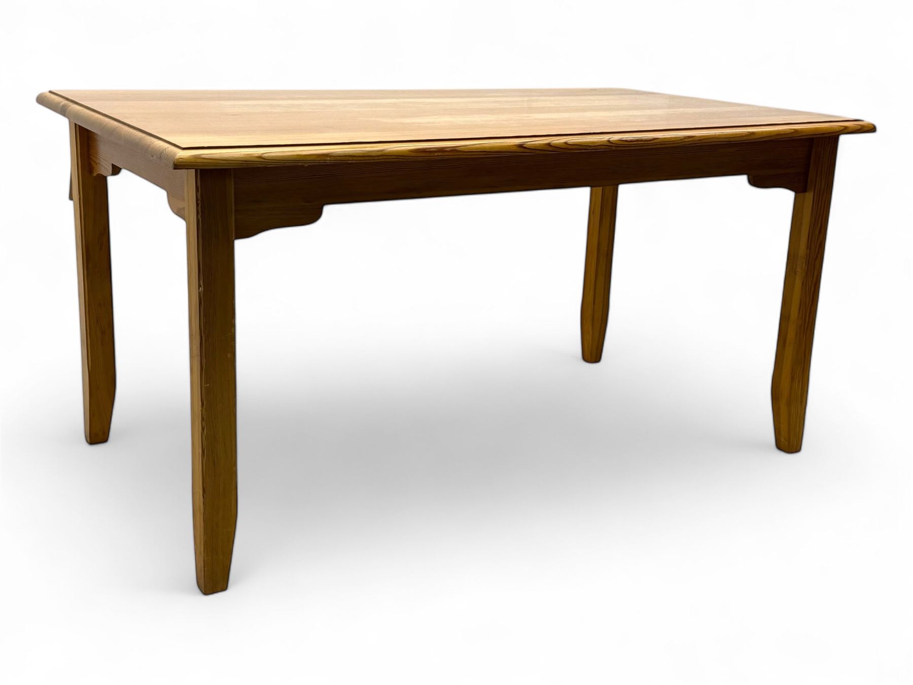 Laura Ashley - contemporary pine dining table, rectangular top with moulded edge, raised on square supports with chamfered lower sections