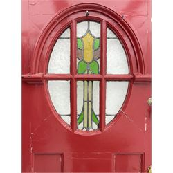 1930’s painted exterior door, with oval segmented stained glass panel