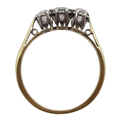 Gold three stone diamond ring, stamped 18ct & Plat, total diamond weight approx 0.33 carat
