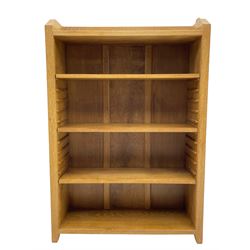 'Rabbitman' oak bookcase, fitted with three adjustable shelves, the top carved with rabbit signature, by Peter Heap of Wetwang