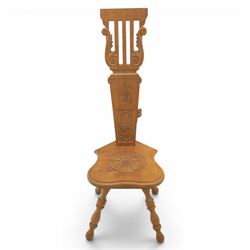 Beaverman - Oak hall chair with commemorative carved back panel  dated '29th July, 1981' f...