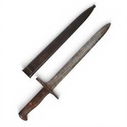 WWI Swiss 1918 pattern bayonet, with ricasso stamped 'NEUHAUSEN SIG', with metal scabbard, L44cm 