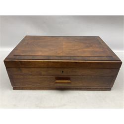 Elkington & Co part canteen of silver plated and stainless steel cutlery, to include simulated ivory handled examples, housed in oak and mahogany case, lock plate stamped 'Acme, British Made', W49cm D31cm H18cm