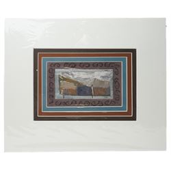 Ivan Peries (Sri Lankan 1921-1988 - Columbo '43 Group): Landscape with  Border, oil on foil signed with initials and dated '68, 14cm x 24cm (unframed) 
Notes: Ivan Peries was a founding member of the '43 group, a 20th century modern art group in Columbo (previously British Ceylon) in the mid-20th century. 
Provenance: The vendor was a very close friend of the artist and his family. These works were acquired from the wife of the artist - Veronica Peries, during the time she lived at Southend on Sea - UK.
