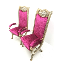 Pair Cappelletti Cantu Italian gilt framed high back armchairs, W56cm, H122cm