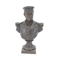 Bronze bust of a male figure in military dress, H24cm