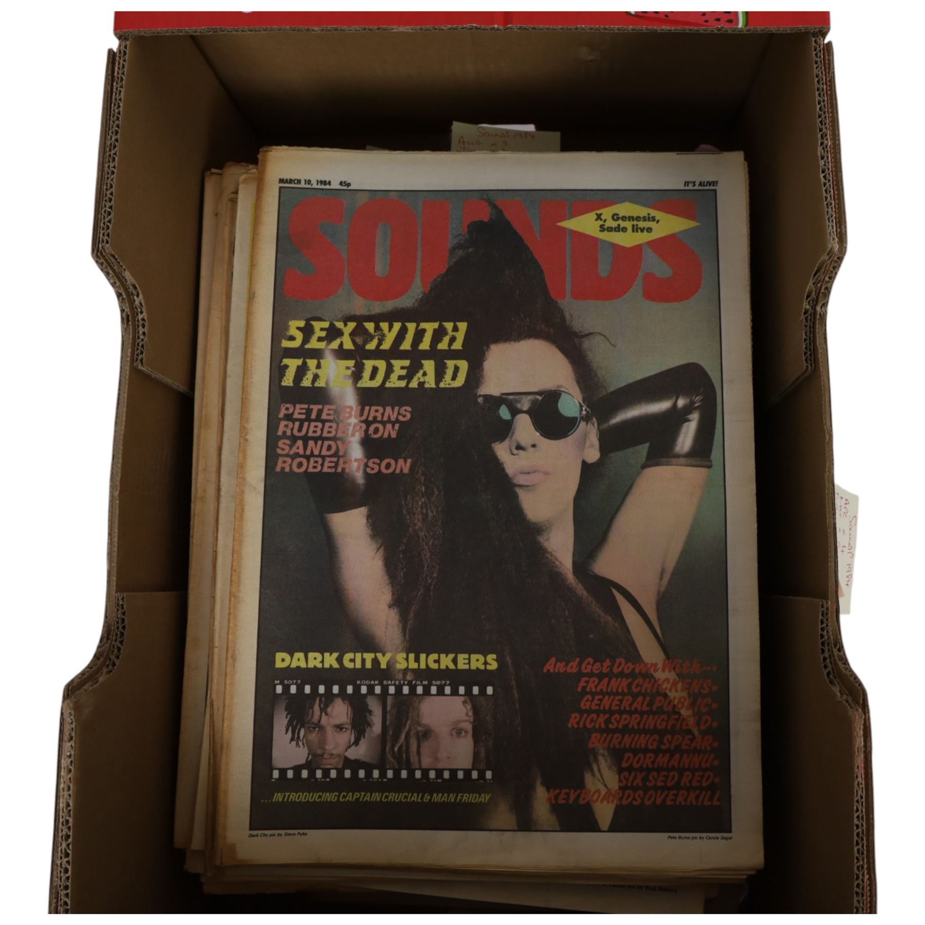 1980s 'Sounds' music magazines, approximately two-hundred and seventy spanning the years 1980-1986