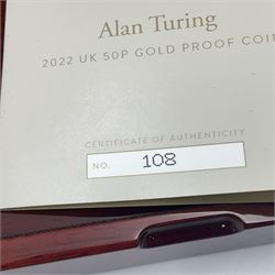 The Royal Mint United Kingdom 2022 'Alan Turing' gold proof fifty pence coin, cased with certificate