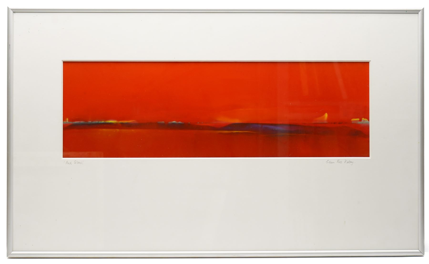 Gillian Ross Kelsey (British 1935-2025): 'Red Glow', acrylic glaze on paper signed and titled in pencil 23cm x 72cm