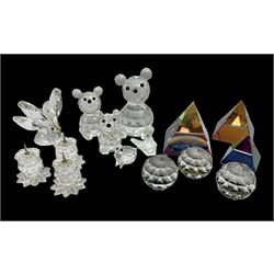 Swarovski crystal bear group of three, butterfly and other similar glass ornaments