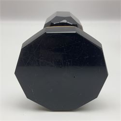 19th Century Bohemian amethyst glass lidded goblet, the bowl of faceted form, gilded with three children in period dress playing games, upon a knopped stem and conforming faceted foot, together with an art nouveau green glass goblet, with gilded rim, upon clear trumpet stem, and a hand blown wine glass, transfer printed with birds and three figures in period dress, tallest H29cm