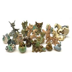 Four Cheval Ceramics figures modelled as ponies, together with a number of studio pottery figures of dragons. 