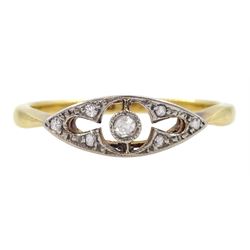 Art Deco 18ct gold diamond navette shaped ring, stamped
