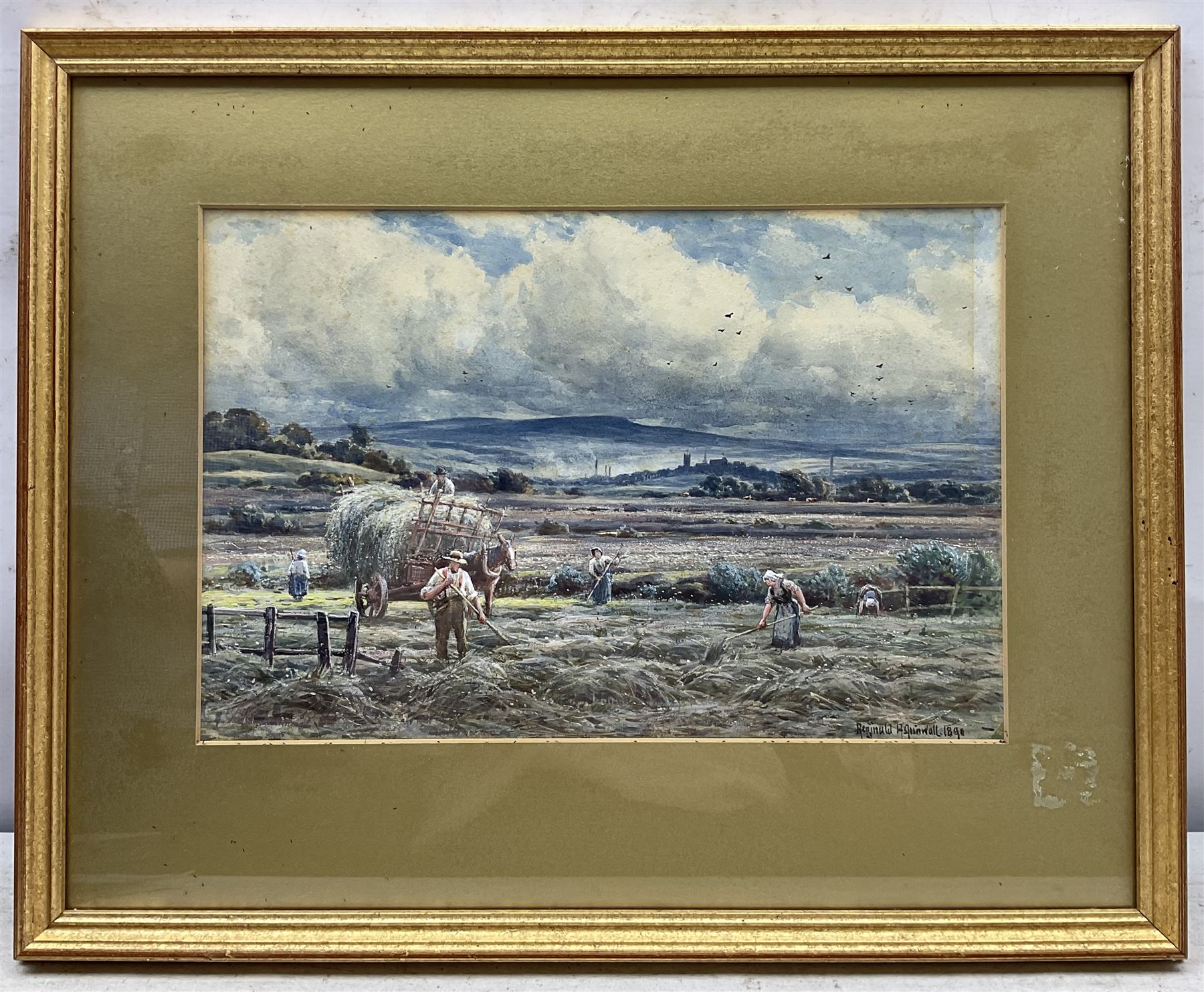 Reginald Aspinwall (British 1858-1921): Harvesting, watercolour signed and dated 1890, 23cm x 35cm