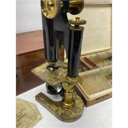 R & J Beck London microscope, model 7597, contained in fitted case, together with a boxed collection of glass microscope biological sample slides